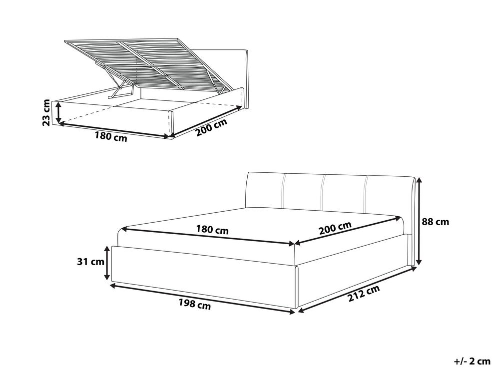 Cama tapizada en beige con almacenaje 180x200 cm ORBEY | Beliani.es