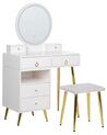 Toaletní stolek se 6 zásuvkami a LED zrcadlem a stoličkou bílý/zlatý YVES_881914