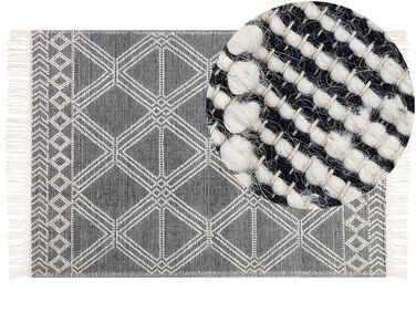 Teppich Wolle grau / weiß 160 x 230 cm Fransen Kurzflor TOPRAKKALE