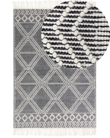 Teppich Wolle grau / weiß 160 x 230 cm Fransen Kurzflor TOPRAKKALE