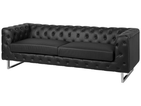 3 Seater Faux Leather Sofa Black, Fake Leather Chesterfield Sofa