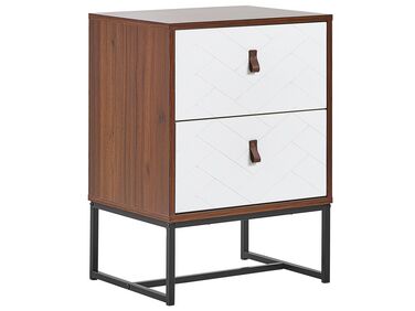 2 Drawer Bedside Table Dark Wood with White NUEVA