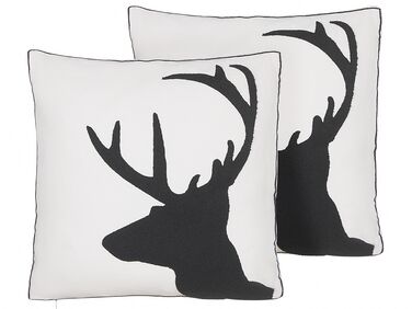 Set of 2 Cotton Cushions Reindeer Motif 45 x 45 cm Black and White SHADRACK