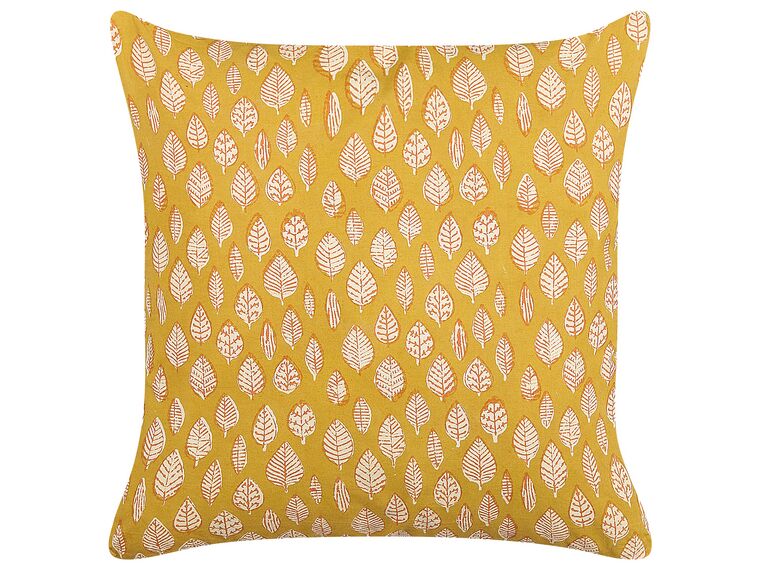 Cotton Cushion Leaf Pattern 45 x 45 cm Yellow GINNALA_839081