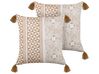 Set of 2 Cotton Cushions Geometric Pattern with Tassels 45x45 cm Light Brown and White MALUS_838586