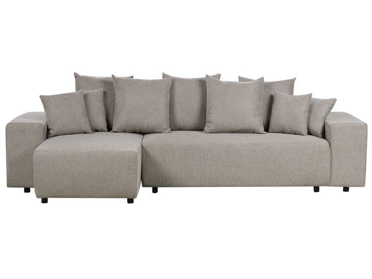 Canapé-lit d'angle à droite avec rangement en tissu taupe LUSPA_900961