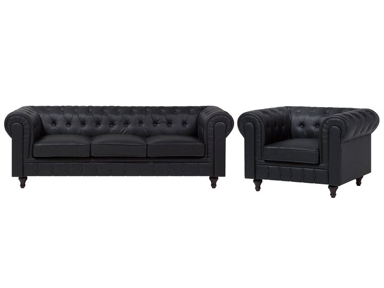Faux Leather Living Room Set Black CHESTERFIELD Big _722078