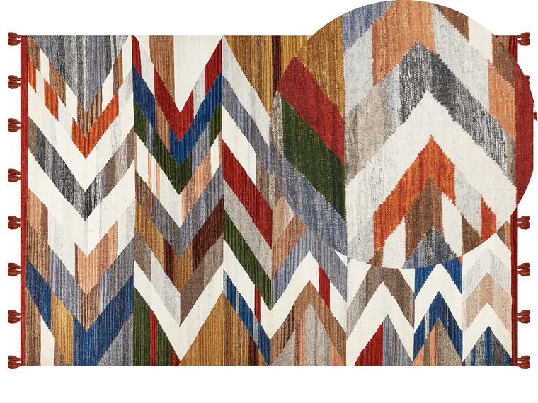 Kelim Teppich Wolle mehrfarbig 200 x 300 cm ZickZack Muster Kurzflor KANAKERAVAN_859673