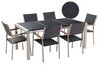 Zestaw ogrodowy stół granitowy dzielony blat czarny i 6 krzeseł rattanowych czarnych GROSSETO_465033