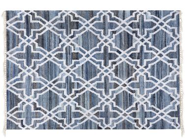 Teppich blau 140 x 200 cm marokkanisches Muster Kurzflor ADIYAMAN