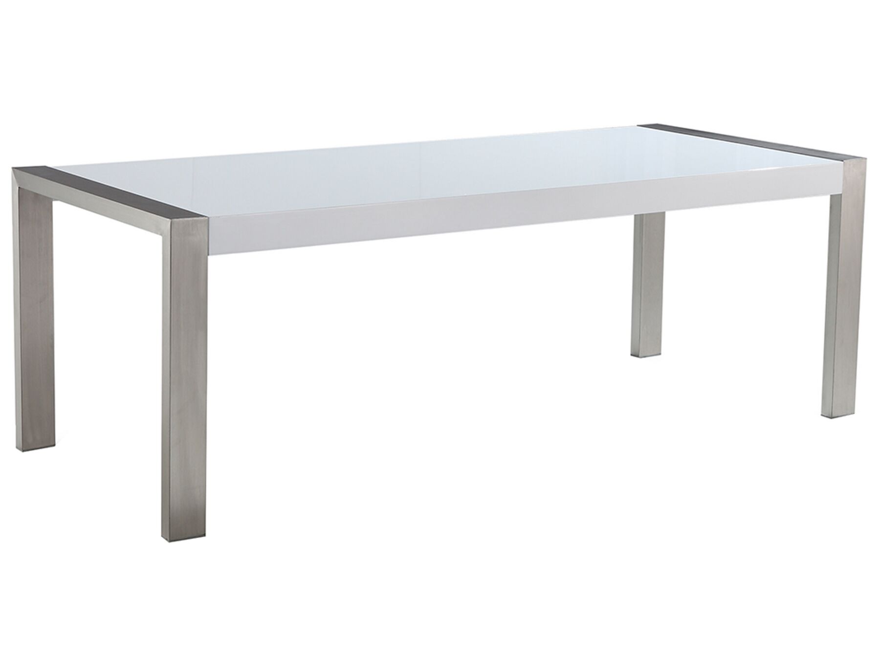 Modern Dining Table for 8 People White with Grey Brushed Stainless Steel Arctic