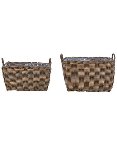 Set of 2 PE Rattan Plant Pot Baskets Brown ORMOS