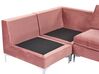 6 personers u-sofa med fodskammel lyserød velour EVJA_858777