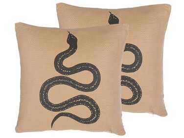 Lot de 2 coussins décoratifs motif serpent 45 x 45 cm beige / noir MANORA