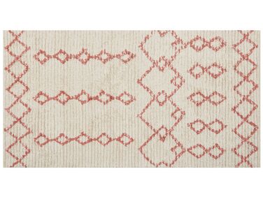 Teppich Baumwolle beige / rosa 80 x 150 cm geometrisches Muster Kurzflor BUXAR
