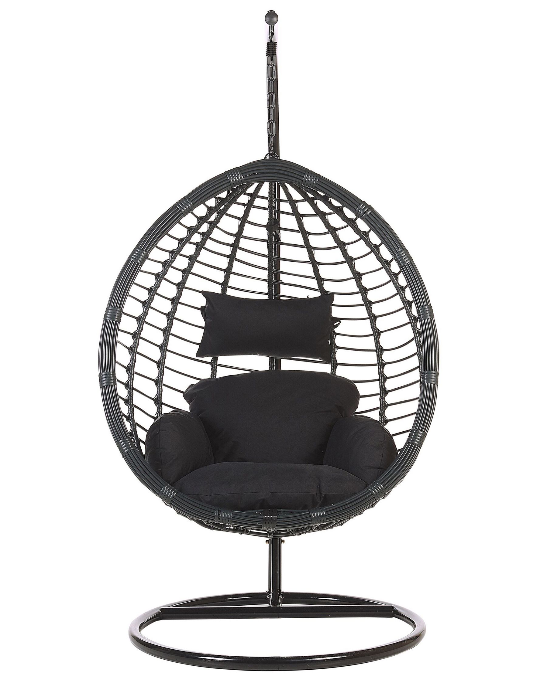PE Rattan Hanging Chair with Stand Black TOLLO Beliani.co.uk