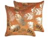Set of 2 Velvet Cushions Leaf Print 45 x 45 cm Orange SUNFLOWER_829996