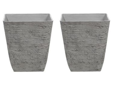 Conjunto de 2 vasos para plantas em pedra cinzenta 39 x 39 x 43 cm DELOS
