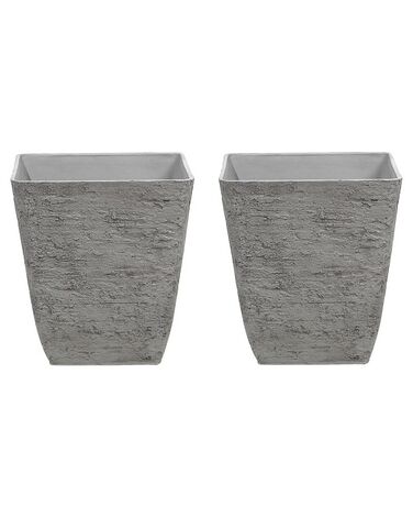 Conjunto de 2 macetas de mezcla de piedra gris oscuro 39 x 39 cm DELOS