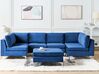 6 Seater U-Shaped Modular Velvet Sofa with Ottoman Blue EVJA_859700