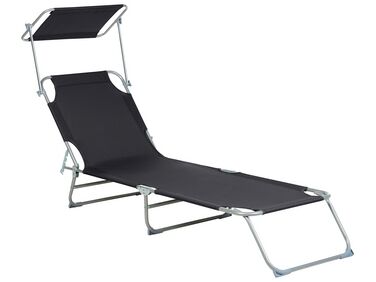 Steel Reclining Sun Lounger with Canopy Black FOLIGNO