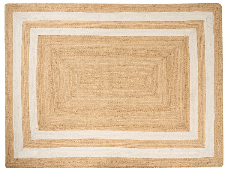 Teppich Jute beige 300 x 400 cm geometrisches Muster Kurzflor GEMEREK_885076