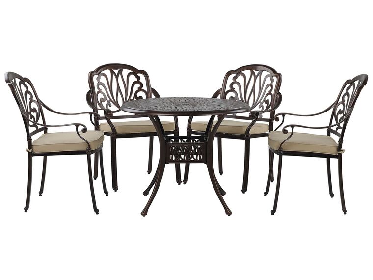 Trädgårdsmöbelset av bord och 4 stolar aluminium brun ANCONA_765292
