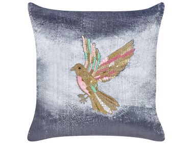 Velvet Cushion Bird Motif 45 x 45 cm Grey RUELLIA