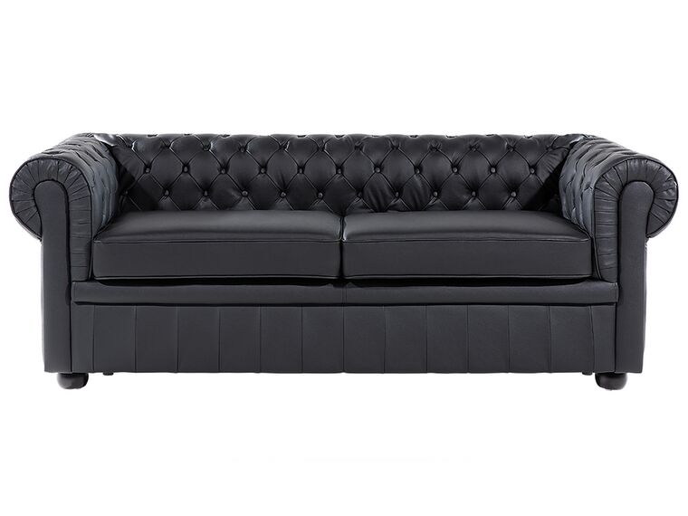 3 Seater Leather Sofa Black CHESTERFIELD_539561