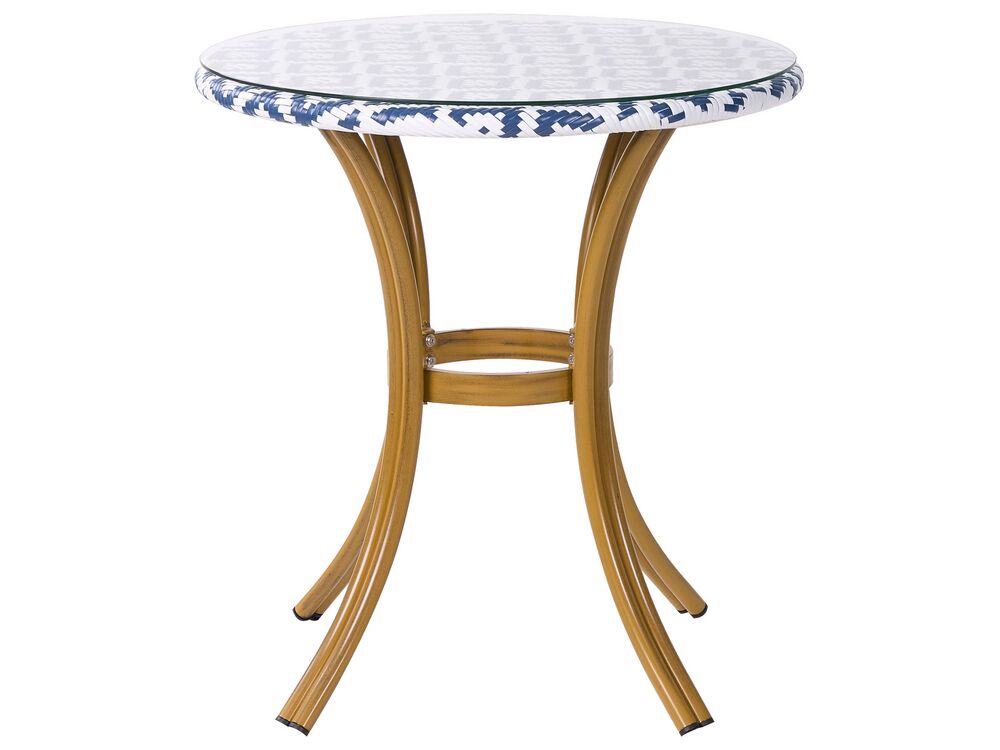 PE Rattan Round Garden Table ø 70 cm Blue and White Pattern RIFREDDO