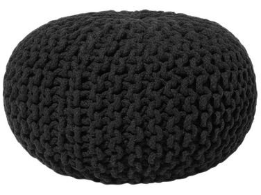 Cotton Knitted Pouffe 40 x 25 cm Black CONRAD