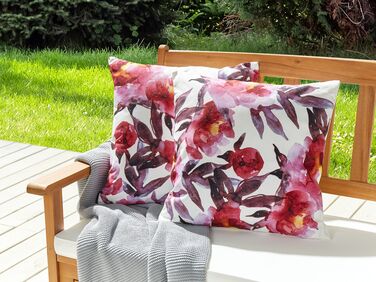 Set of 2 Outdoor Cushions Floral Pattern 45 x 45 cm White and Pink LANROSSO