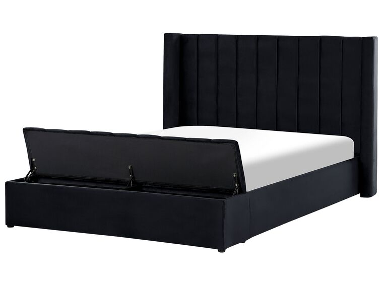 Łóżko welurowe z ławką 160 x 200 cm czarne NOYERS_834557