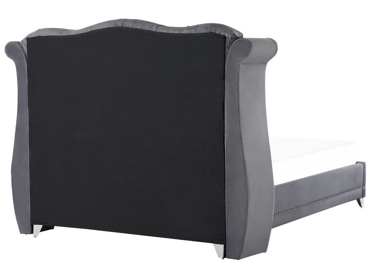 Lit Double Beliani Ayette En Velours Gris - 160x200 Cm, Sommier à Lattes, Style Glamour