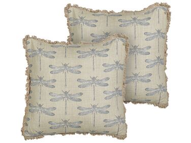 Set of 2 Cotton Cushions Dragonfly Motif 45 x 45 cm Beige CORNALES