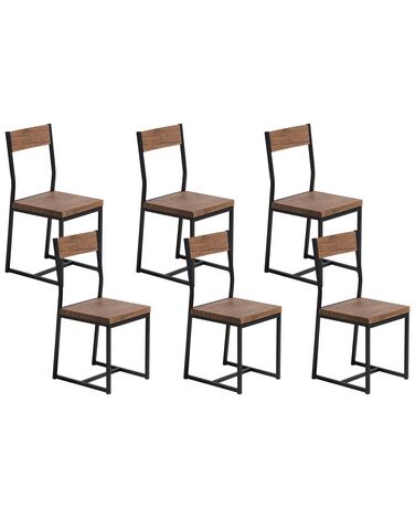 Spisebordsstol mørk træ/sort metal sæt af 6 LAREDO