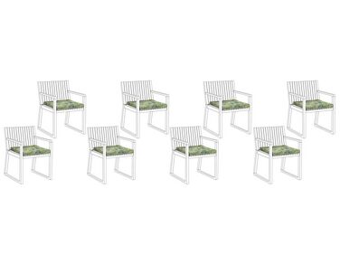 Set of 8 Outdoor Seat Pad Cushions Leaf Pattern Green SASSARI