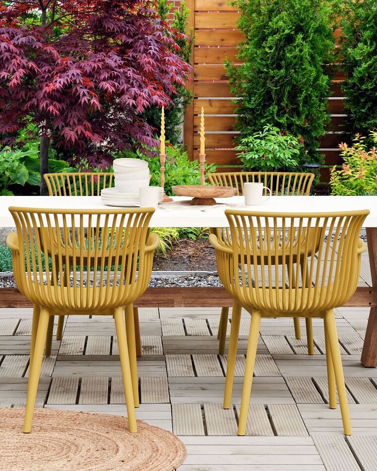Set of 4 Plastic Dining Chairs Yellow PESARO Beliani.co.uk
