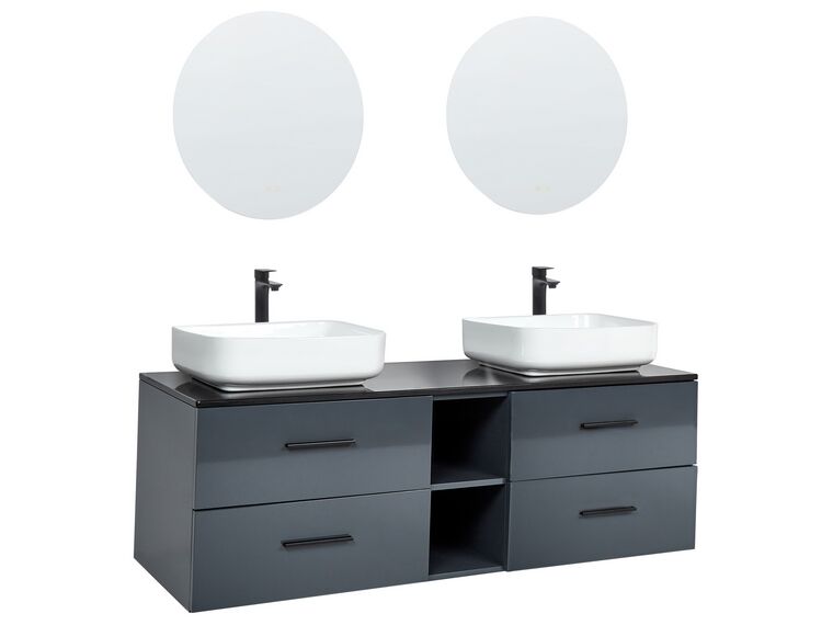 Móvel de casa de banho suspenso com espelhos e lavatório duplo cinzento PILAR_907558