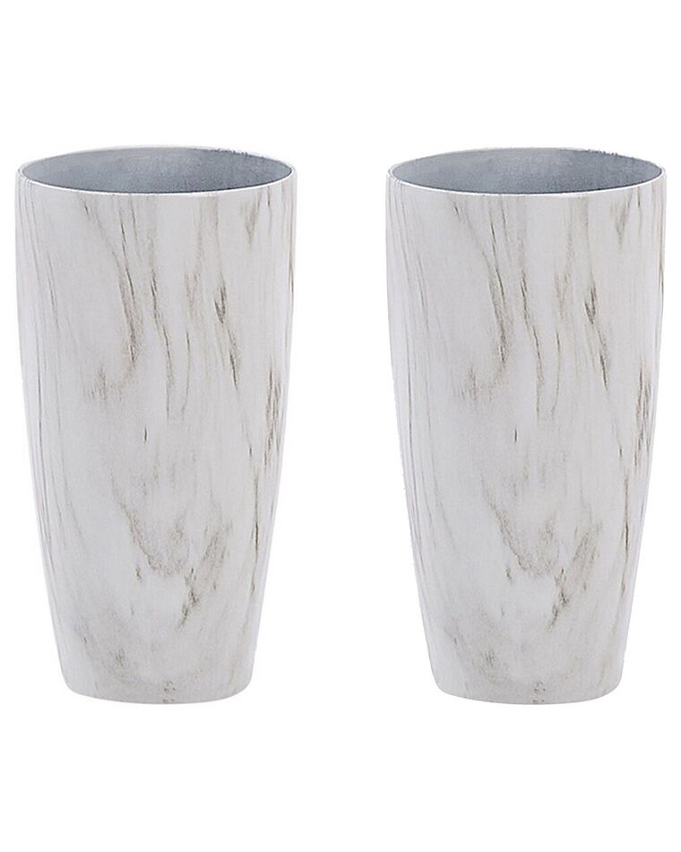 Conjunto de 2 vasos para plantas com efeito de mármore branca 23 x 23 x 42 cm LIMENARI_860277