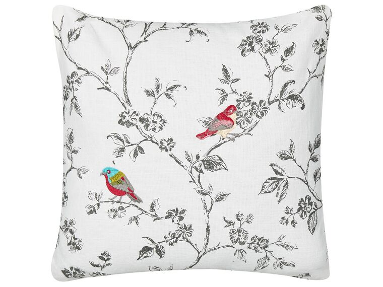 Bawełniana poduszka dekoracyjna z motywem ptaków 45 x 45 cm biała DILLENIA_893256