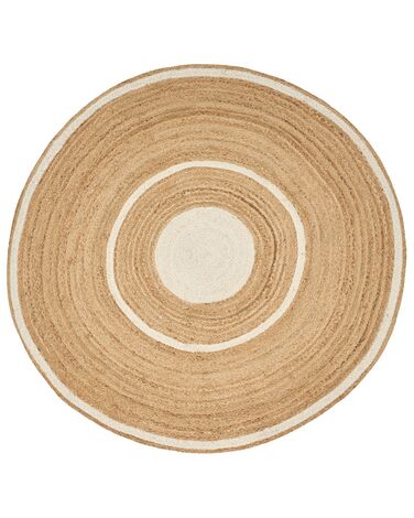 Okrúhly jutový koberec ⌀ 140 cm béžová a biela HALFELI