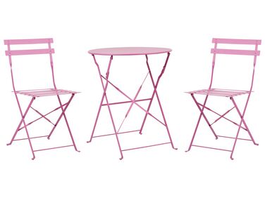 Salon de jardin bistrot table et 2 chaises en acier rose FIORI