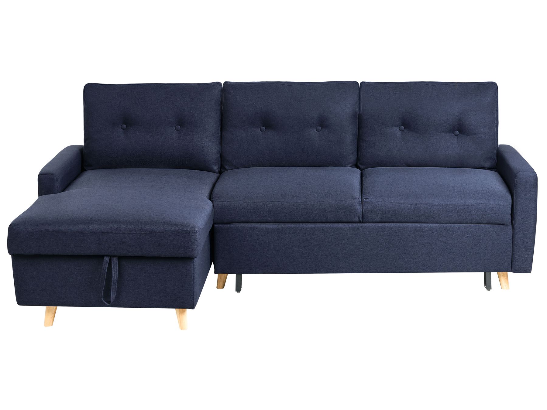 Ecksofa mit Schlaffunktion Polsterbezug marineblau rechtsseitig FLAKK