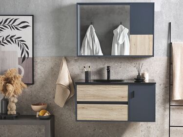 Bathroom Vanity Set with Mirrored Cabinet 100 cm Light Wood and Grey TERUEL