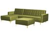Right Hand Velvet Corner Sofa with Ottoman Green ABERDEEN_882300