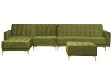Right Hand Modular Velvet Sofa with Ottoman Green ABERDEEN