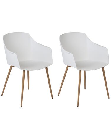 Conjunto de 2 cadeiras de jantar brancas e madeira clara FONDA II