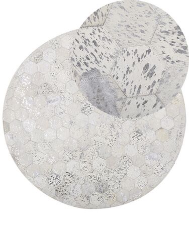 Kulatý kožený patchworkový koberec, ⌀ 140 cm, stříbrný BOZKOY
