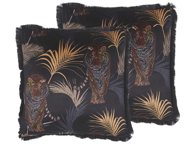Conjunto de 2 almofadas decorativas pretas motivo tigre 45 x 45 cm RAMTEK_801362